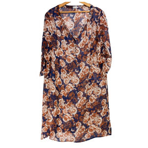 Women's Size 10 KUT FROM THE KLOTH Brown Floral Sheer Shift Knee Length Dress